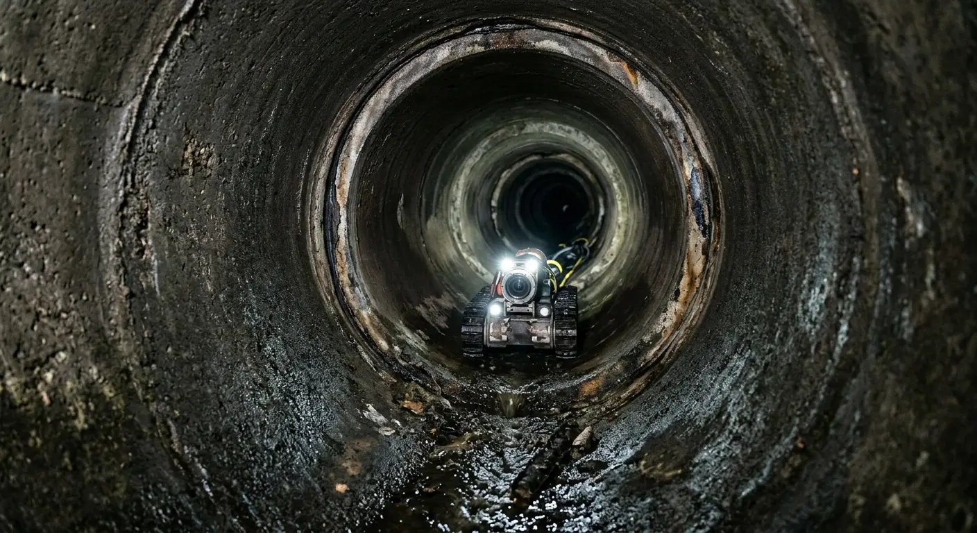 Robotic sewer camera inspecting pipe interior for Drain Snake Service in Ceres
