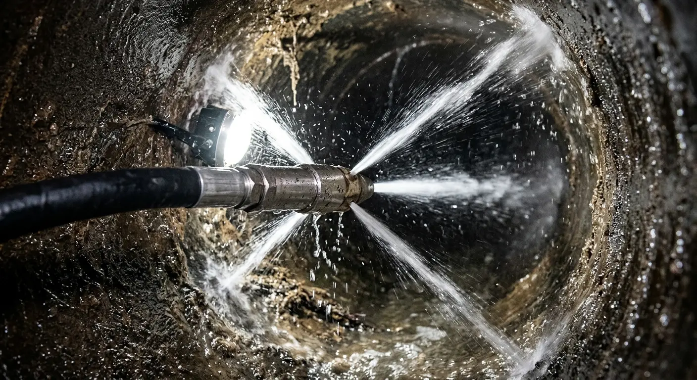 High-pressure hydro jetting nozzle cleaning sewer pipe for Storm Drain Cleaning in Ceres